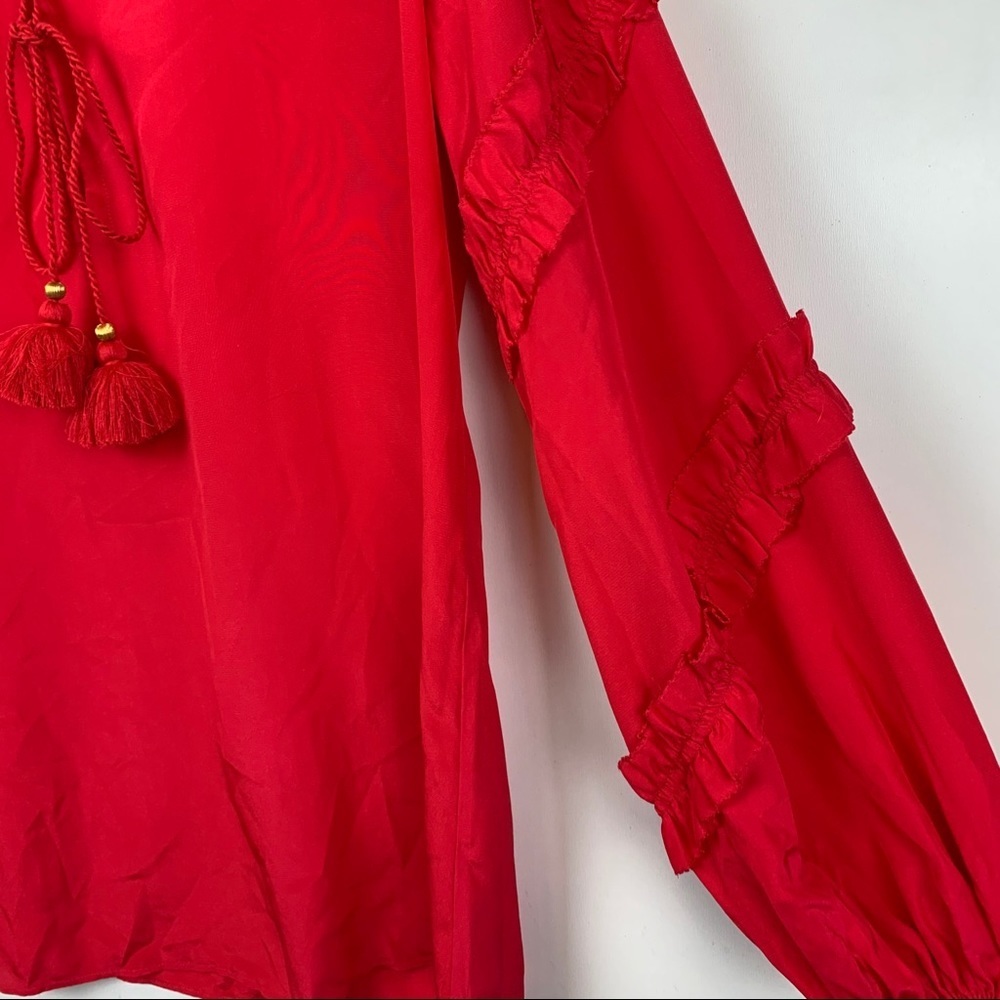 Figue Amelia Silk Ruffle Top Red Size Medium - Picture 7 of 9